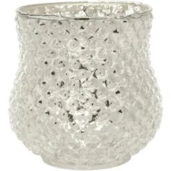 BLOWOUT Vintage Mercury Glass Candle Holder (4-Inch, Ruby Design, Silver) - Decorative Candle Holder - Home Decor, Party Decorations And Wedding Centerpieces