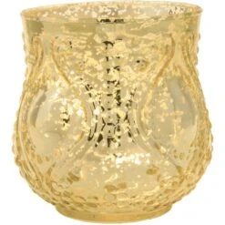 Vintage Mercury Glass Candle Holder (4-Inch, Rose Design, Large Nouveau Motif, Gold) - Decorative Candle Holder - Home Decor And Wedding Centerpieces