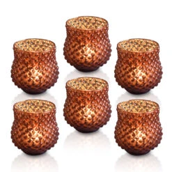 6 Pack | Vintage Mercury Glass Vase And Candle Holders (3-Inch, Small Ruby, Rustic Copper Red)- For Use With Tea Lights - For Home Decor, Parties And Wedding Decorations