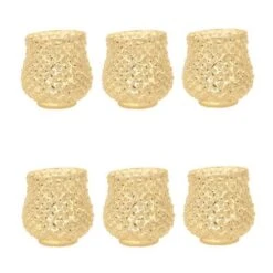 6 Pack | Vintage Mercury Glass Vase And Candle Holders (3-Inch, Small Ruby, Gold)- For Use With Tea Lights - For Home Decor, Parties And Wedding Decorations