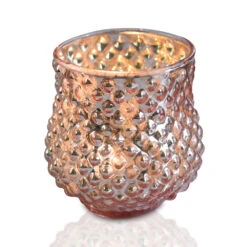 Vintage Mercury Glass Vase And Candle Holder (3-Inch, Small Ruby Design, Rose Gold Pink) - For Use With Tea Lights - For Home Decor, Parties And Wedding Decorations
