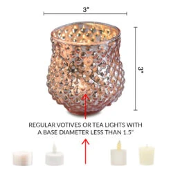 Vintage Mercury Glass Vase And Candle Holder (3-Inch, Small Ruby Design, Rose Gold Pink) - For Use With Tea Lights - For Home Decor, Parties And Wedding Decorations -Lights Decor Shop v230rg ruby mercury vase candle holder rose gold image 3