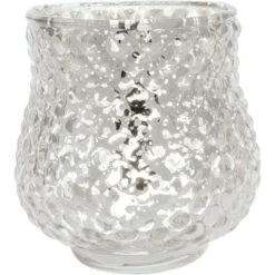 Vintage Mercury Glass Candle Holder (3-Inch, Ruby Design, Silver) - Decorative Candle Holder - Home Decor, Party Decorations And Wedding Centerpieces