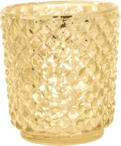 Vintage Mercury Glass Candle Holder (3-Inch, Small Rachel Design, Gold) - For Use With Tea Light - Decorative Candle Holder For Home Decor And Wedding Centerpieces