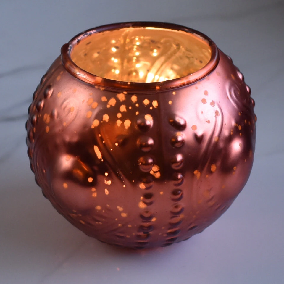 2-PACK | Vintage Mercury Glass Vase And Candle Holder (3.25-Inches, Small Josephine Design, Rustic Copper Red) - Use With Tea Lights - For Home Décor, Parties And Weddings 5 2-PACK | Vintage Mercury Glass Vase And Candle Holder (3.25-Inches, Small Josephine Design, Rustic Copper Red) - Use With Tea Lights - For Home Décor, Parties And Weddings - Image 3