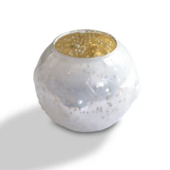 Vintage Mercury Glass Candle Holder (3.25-Inches, Small Josephine Design, Pearl White) - Use With Tea Lights - For Home Décor, Parties And Weddings -Lights Decor Shop v236prunlit