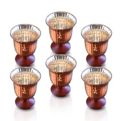 6 Pack | Vintage Mercury Glass Candle Holders (5-Inch, Emma Design, Fluted Urn, Rustic Copper Red) - Decorative Candle Holder - For Home Decor, Party Decorations, And Wedding Centerpieces
