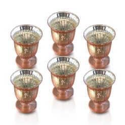 6 Pack | Vintage Mercury Glass Candle Holders (5-Inch, Emma Design, Fluted Urn, Rose Gold Pink) - Decorative Candle Holder - For Home Decor, Party Decorations, And Wedding Centerpieces