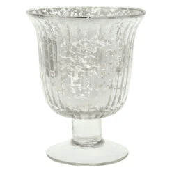 Vintage Mercury Glass Candle Holder (5-Inch, Emma Design, Fluted Urn, Silver) - Decorative Candle Holder - For Home Decor And Wedding Centerpieces