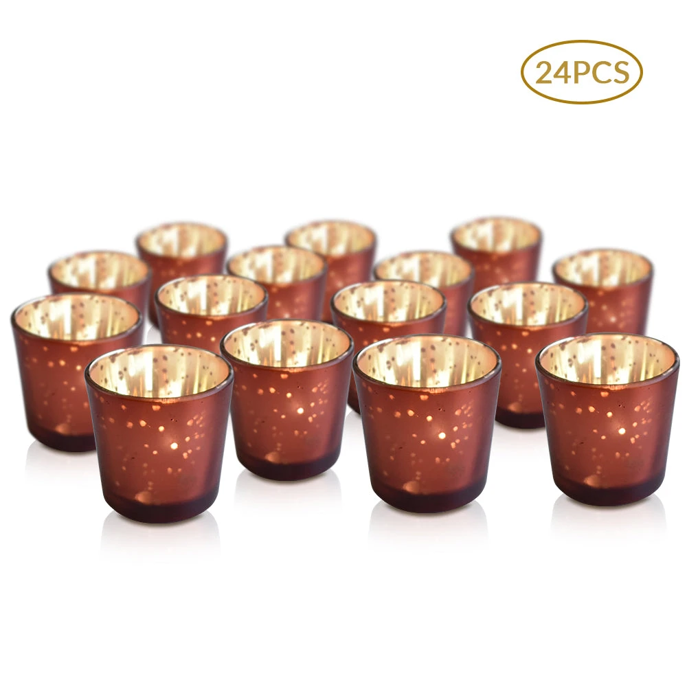 24 Pack | Vintage Mercury Glass Candle Holders (2.5-Inch, Lila Design, Liquid Motif, Rustic Copper Red) - For Use With Tea Lights - For Parties, Weddings And Homes 3 24 Pack | Vintage Mercury Glass Candle Holders (2.5-Inch, Lila Design, Liquid Motif, Rustic Copper Red) - For Use With Tea Lights - For Parties, Weddings And Homes