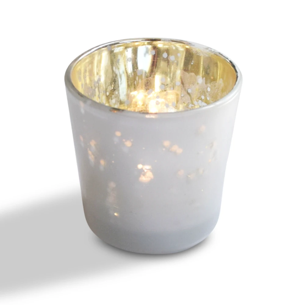 6 Pack | Vintage Mercury Glass Candle Holders (2.5-Inch, Lila Design, Liquid Motif, Pearl White) - For Use With Tea Lights - For Parties, Weddings And Homes 4 6 Pack | Vintage Mercury Glass Candle Holders (2.5-Inch, Lila Design, Liquid Motif, Pearl White) - For Use With Tea Lights - For Parties, Weddings And Homes - Image 2