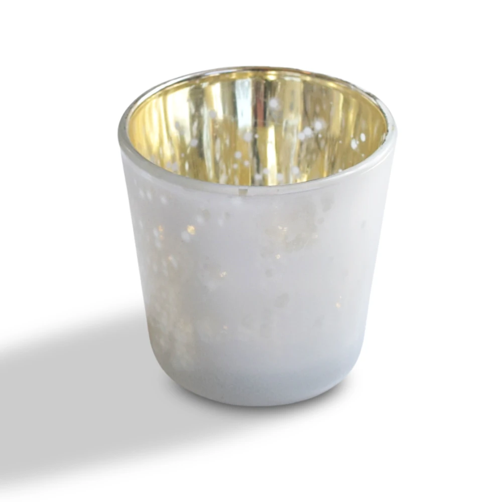 6 Pack | Vintage Mercury Glass Candle Holders (2.5-Inch, Lila Design, Liquid Motif, Pearl White) - For Use With Tea Lights - For Parties, Weddings And Homes 5 6 Pack | Vintage Mercury Glass Candle Holders (2.5-Inch, Lila Design, Liquid Motif, Pearl White) - For Use With Tea Lights - For Parties, Weddings And Homes - Image 3