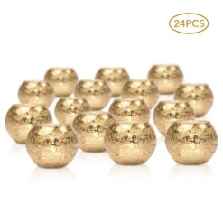 24 Pack | Vintage Mercury Glass Globe Candle Holders (3-Inch, Mary Design, Gold) - For Use With Tea Lights - Home Decor, Parties And Wedding Decorations