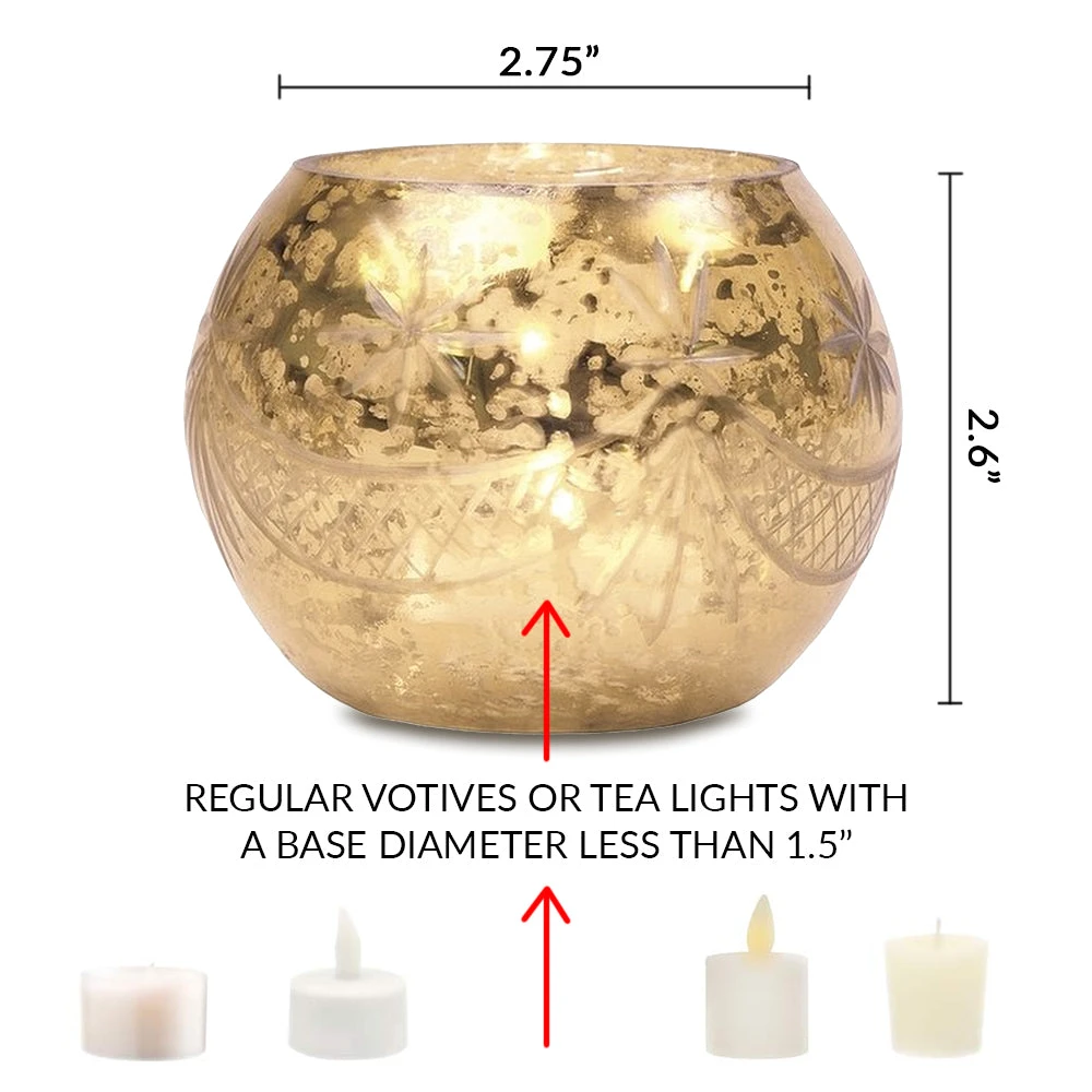 Vintage Mercury Glass Globe Holder (3-Inch, Mary Design, Gold) - For Use With Tea Lights - Home Decor, Parties And Wedding Decorations 4 Vintage Mercury Glass Globe Holder (3-Inch, Mary Design, Gold) - For Use With Tea Lights - Home Decor, Parties And Wedding Decorations - Image 2