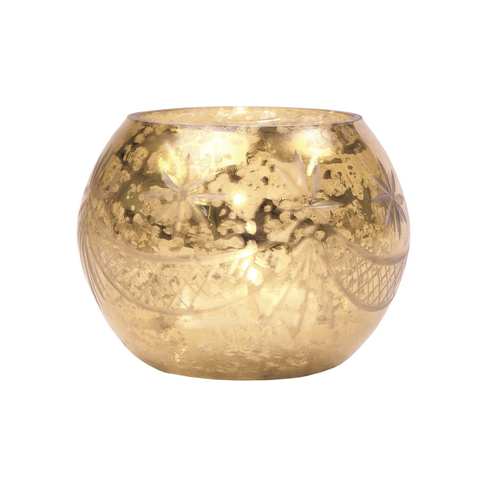 Vintage Mercury Glass Globe Holder (3-Inch, Mary Design, Gold) - For Use With Tea Lights - Home Decor, Parties And Wedding Decorations 3 Vintage Mercury Glass Globe Holder (3-Inch, Mary Design, Gold) - For Use With Tea Lights - Home Decor, Parties And Wedding Decorations