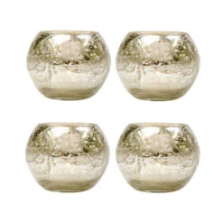 4 Pack | Vintage Mercury Glass Globe Candle Holders (3-Inch, Mary Design, Silver) - For Use With Tea Lights - Home Decor, Parties And Wedding Decorations