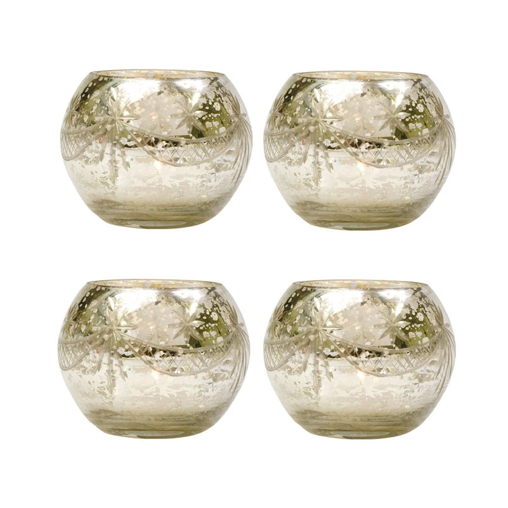 4 Pack | Vintage Mercury Glass Globe Candle Holders (3-Inch, Mary Design, Silver) - For Use With Tea Lights - Home Decor, Parties And Wedding Decorations 4 4 Pack | Vintage Mercury Glass Globe Candle Holders (3-Inch, Mary Design, Silver) - For Use With Tea Lights - Home Decor, Parties And Wedding Decorations - Image 2