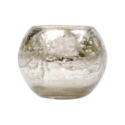 4 Pack | Vintage Mercury Glass Globe Candle Holders (3-Inch, Mary Design, Silver) - For Use With Tea Lights - Home Decor, Parties And Wedding Decorations -Lights Decor Shop v24sv 4pk mercury glass candle holder mary silver image 2
