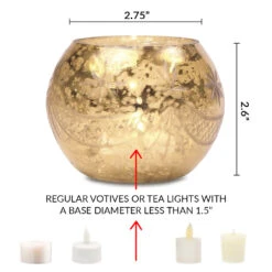 4 Pack | Vintage Mercury Glass Globe Candle Holders (3-Inch, Mary Design, Silver) - For Use With Tea Lights - Home Decor, Parties And Wedding Decorations -Lights Decor Shop v24sv 4pk mercury glass candle holder mary silver image 3