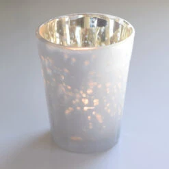Vintage Mercury Glass Candle Holder (3.25-Inch, Katelyn Design, Column Motif, Pearl White) - For Use With Tea Lights - For Home Decor, Parties And Wedding Decorations -Lights Decor Shop v25prlit
