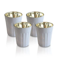 BLOWOUT 4 Pack | Vintage Mercury Glass Candle Holders (3.25-Inch, Katelyn Design, Column Motif, Antique White) - For Use With Tea Lights - For Home Decor, Parties And Wedding Decorations