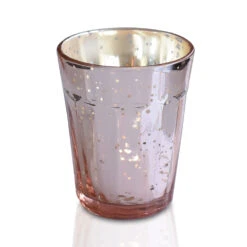 Vintage Mercury Glass Candle Holder (3.25-Inch, Katelyn Design, Column Motif, Rose Gold Pink) - Use With Tea Lights - Home And Wedding Decorations