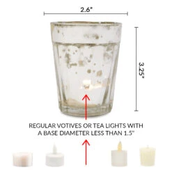 4 Pack | Vintage Mercury Glass Candle Holders (3.25-Inch, Katelyn Design, Column Motif, Silver) - For Use With Tea Lights - For Home Decor, Parties, And Wedding Decorations 7 4 Pack | Vintage Mercury Glass Candle Holders (3.25-Inch, Katelyn Design, Column Motif, Silver) - For Use With Tea Lights - For Home Decor, Parties, And Wedding Decorations -Lights Decor Shop v25sv 4pk mercury candle holder katelyn silver image 2