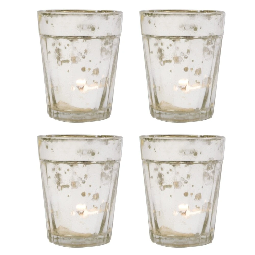 4 Pack | Vintage Mercury Glass Candle Holders (3.25-Inch, Katelyn Design, Column Motif, Silver) - For Use With Tea Lights - For Home Decor, Parties, And Wedding Decorations 3 4 Pack | Vintage Mercury Glass Candle Holders (3.25-Inch, Katelyn Design, Column Motif, Silver) - For Use With Tea Lights - For Home Decor, Parties, And Wedding Decorations