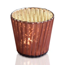 Vintage Mercury Glass Candle Holder (3-Inch, Caroline Design, Vertical Motif, Rustic Copper Red) - For Use With Tea Lights - Home Decor, Parties And Wedding Decorations