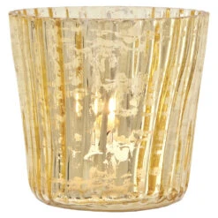 4 Pack | Vintage Mercury Glass Candle Holders (3-Inch, Caroline Design, Vertical Motif, Gold) - For Use With Tea Lights - Home Decor, Parties And Wedding Decorations -Lights Decor Shop v28gd 4pk mercury candle holders caroline golds image 3