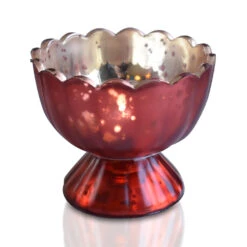 BLOWOUT Vintage Mercury Glass Candle Holder (3-Inch, Suzanne Design, Sundae Cup Motif, Rustic Copper Red) - For Use With Tea Lights - Home Decor And Wedding Decorations