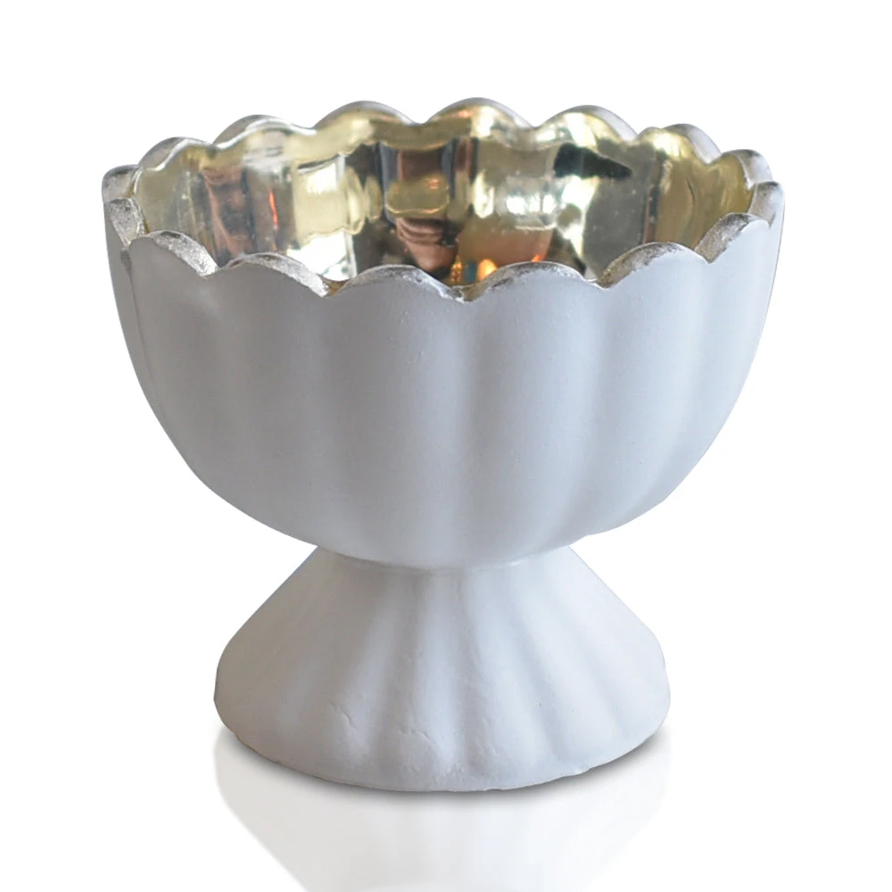 BLOWOUT 6 Pack | Vintage Mercury Glass Chalice Candle Holders (3-Inch, Suzanne Design, Sundae Cup Motif, Antique White) - For Use With Tea Lights - For Home Decor, Parties And Wedding Decorations 4 BLOWOUT 6 Pack | Vintage Mercury Glass Chalice Candle Holders (3-Inch, Suzanne Design, Sundae Cup Motif, Antique White) - For Use With Tea Lights - For Home Decor, Parties And Wedding Decorations - Image 2