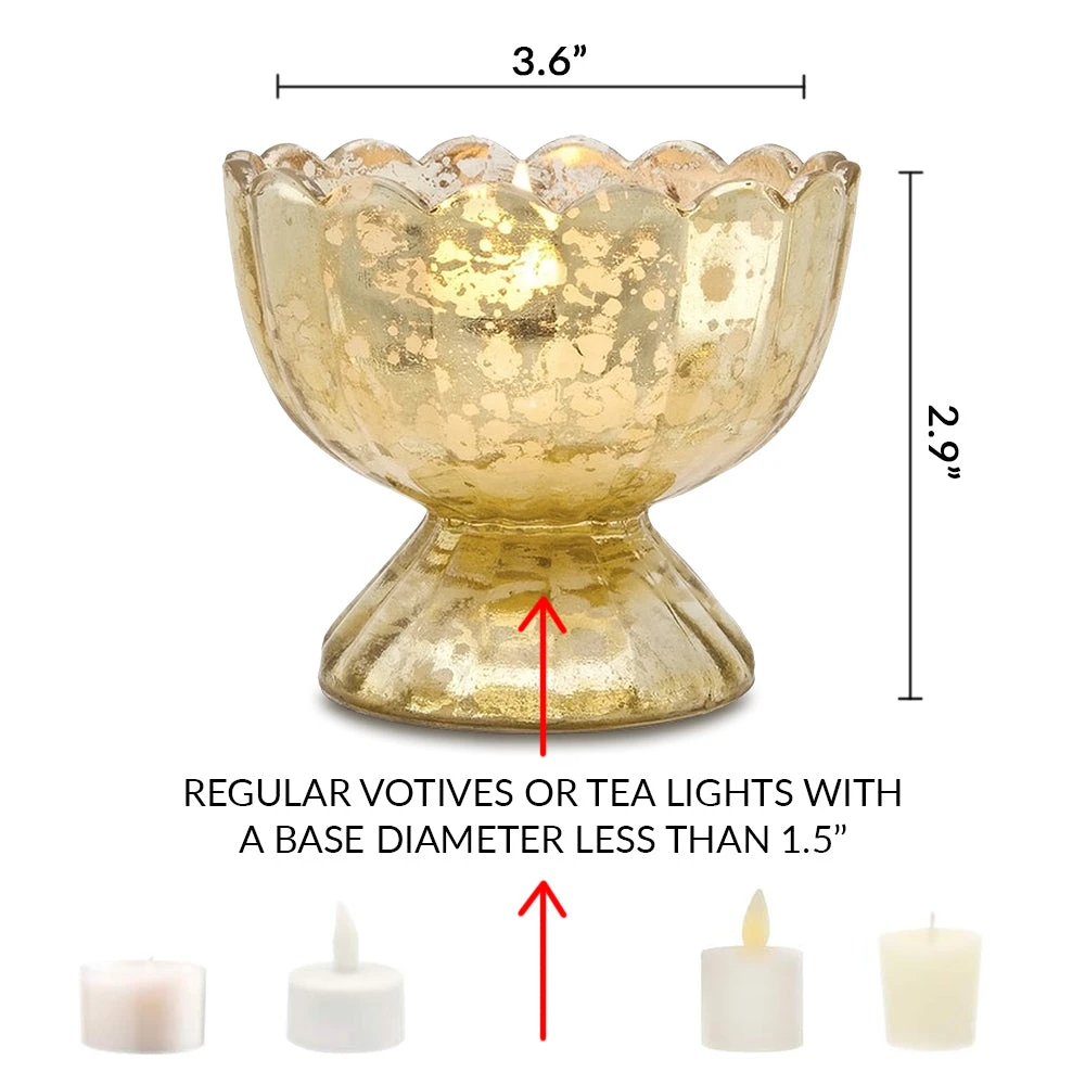 BLOWOUT 6 Pack | Vintage Mercury Glass Chalice Candle Holders (3-Inch, Suzanne Design, Sundae Cup Motif, Antique White) - For Use With Tea Lights - For Home Decor, Parties And Wedding Decorations 6 BLOWOUT 6 Pack | Vintage Mercury Glass Chalice Candle Holders (3-Inch, Suzanne Design, Sundae Cup Motif, Antique White) - For Use With Tea Lights - For Home Decor, Parties And Wedding Decorations - Image 4