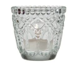 Vintage Glass Candle Holder (2.75-Inch, Lillian Design, Clear, Single) - For Use With Tea Lights - For Home Decor, Parties, And Wedding Decorations