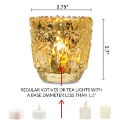 Faceted Vintage Mercury Glass Candle Holder (2.75-Inch, Lillian Design, Gold) - For Use With Tea Lights - For Home Decor, Parties And Wedding Decorations -Lights Decor Shop v303gd 6pk lillian faceted candle holders gold image 2 600x 3905a19a 8180 478c aa6e 36495aef0ea3