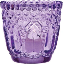 6 Pack | Faceted Vintage Glass Candle Holders (2.75-Inch, Lillian Design, Light Purple) - Use With Tea Lights - For Home Decor, Parties And Wedding Decorations -Lights Decor Shop v303lpu 6pk lillian faceted candle holders purple image 1