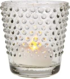 Hobnail Glass Candle Holder (2.5-Inch, Candace Design, Clear) - For Use With Tea Lights - For Home Decor, Parties, And Wedding Decorations