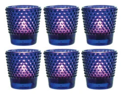 6 Pack | Hobnail Glass Candle Holder (2.5-Inch, Candace Design, Cobalt Blue) - For Use With Tea Lights - For Home Decor, Parties And Wedding Decorations