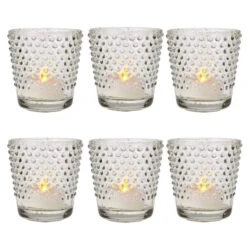 6 Pack | Hobnail Glass Candle Holder (2.5-Inch, Candace Design, Clear) - Use With Tea Lights - For Home Decor, Parties, And Wedding Decorations