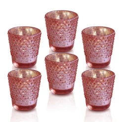 6 Pack | Vintage Hobnail Mercury Glass Candle Holders (2.25-Inches, Candace Design, Electric Pink) - For Use With Tea Lights - For Home Decor, Parties And Wedding Decorations