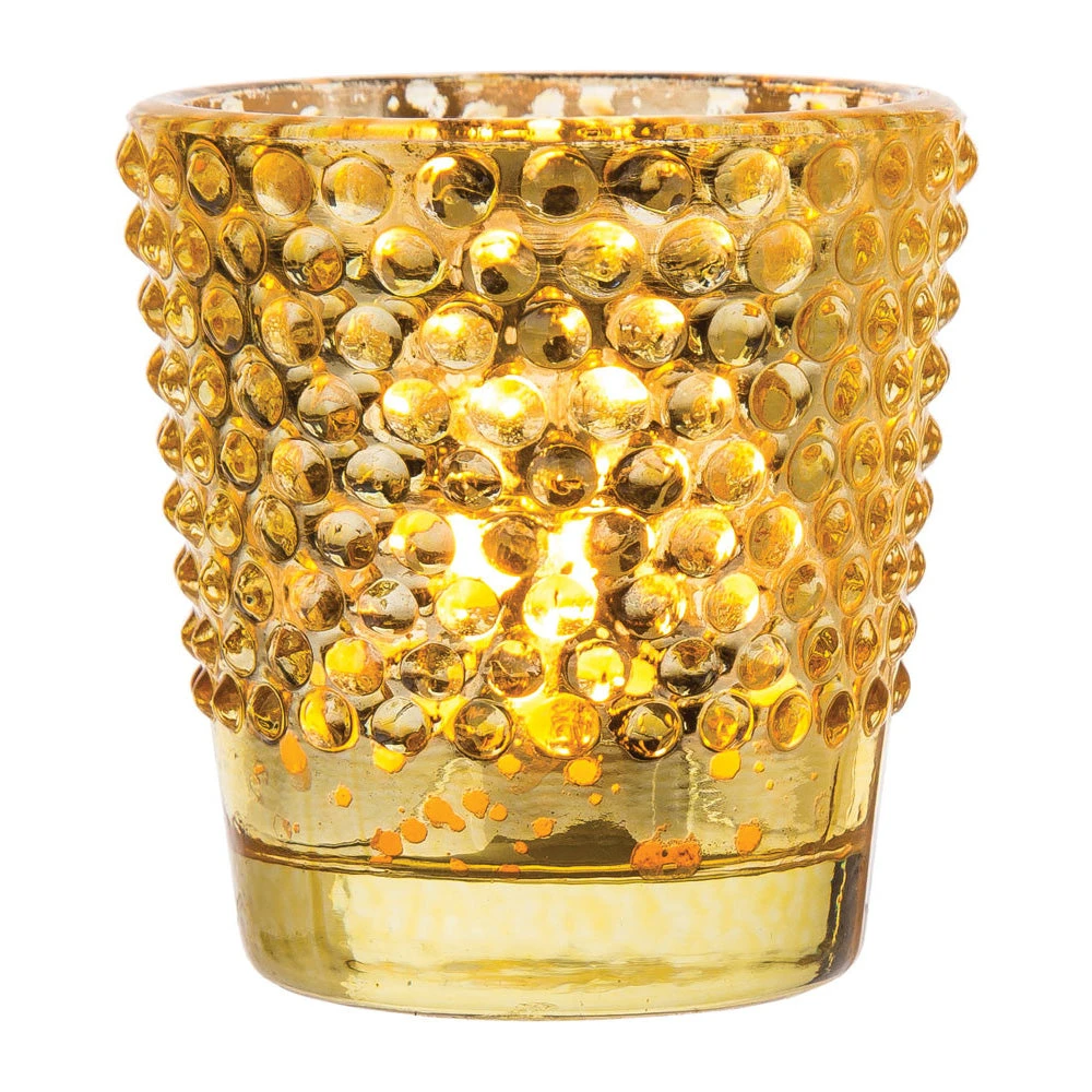 6 Pack | Hobnail Vintage Mercury Glass Glass Candle Holders (2.5-Inch, Candace Design, Gold) - For Use With Tea Lights - For Home Decor, Parties, And Wedding Decorations 4 6 Pack | Hobnail Vintage Mercury Glass Glass Candle Holders (2.5-Inch, Candace Design, Gold) - For Use With Tea Lights - For Home Decor, Parties, And Wedding Decorations - Image 2