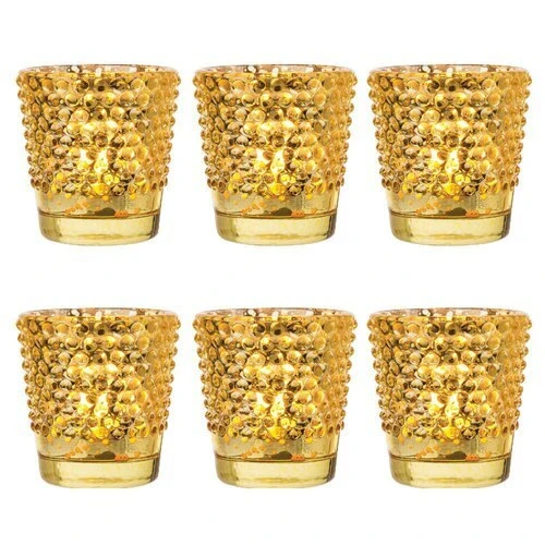 6 Pack | Hobnail Vintage Mercury Glass Glass Candle Holders (2.5-Inch, Candace Design, Gold) - For Use With Tea Lights - For Home Decor, Parties, And Wedding Decorations 3 6 Pack | Hobnail Vintage Mercury Glass Glass Candle Holders (2.5-Inch, Candace Design, Gold) - For Use With Tea Lights - For Home Decor, Parties, And Wedding Decorations