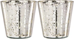 BLOWOUT 2 PACK | Vintage Mercury Glass Candle Holder (4-Inch, Jenna Design Cup, Silver) - Decorative Candle Holder - For Home Decor, Parties And Wedding Decorations