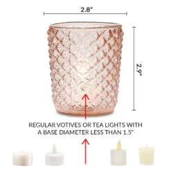 6 Pack | Vintage Mercury Glass Tealight Candle Holders (2.5-Inch, Zariah Design, Rose Gold Pink) - For Use With Tea Lights - For Home Decor, Parties And Wedding Decorations -Lights Decor Shop v35rg 6pk zariah mercury tealight holders gold image 3