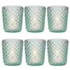 6 Pack | Vintage Glass Candle Holders (3-Inch, Zariah Design, Vintage Green) - For Use With Tea Lights - For Home Decor, Parties, And Wedding Decorations