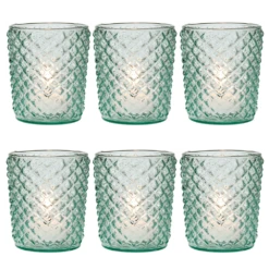 6 Pack | Vintage Glass Candle Holders (3-Inch, Zariah Design, Vintage Green) - For Use With Tea Lights - For Home Decor, Parties, And Wedding Decorations