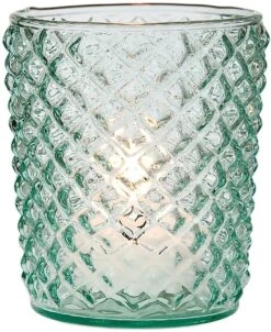 Vintage Glass Candle Holder (3-Inch, Zariah Design, Vintage Green) - For Use With Tea Lights - For Home Decor, Parties, And Wedding Decorations