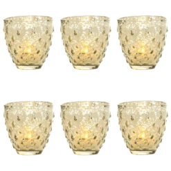 6 Pack | Vintage Mercury Glass Candle Holders (3.25-Inch, Small Deborah Design, Gold) - For Use With Tea Lights - For Home Decor, Parties And Wedding Decorations