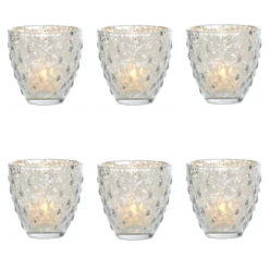 6 Pack | Vintage Mercury Glass Candle Holders (3.25-Inch, Small Deborah Design, Silver) - For Use With Tea Lights - For Home Decor, Parties, And Wedding Decorations