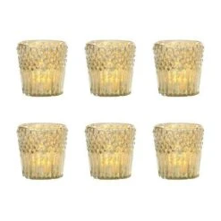 6 Pack | Mercury Glass Tealight Candle Holders (2.75-Inch, Ophelia Design, Gold) - For Use With Tea Lights - For Home Decor, Parties And Wedding Decorations
